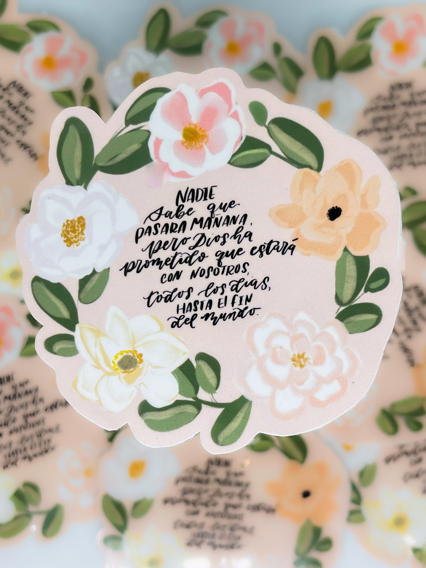 Nadie Sabe lo que pasara mañana , pero Dios ha prometido que estará con nosotros , todos los días hasta el fin del mundo .Stickers 